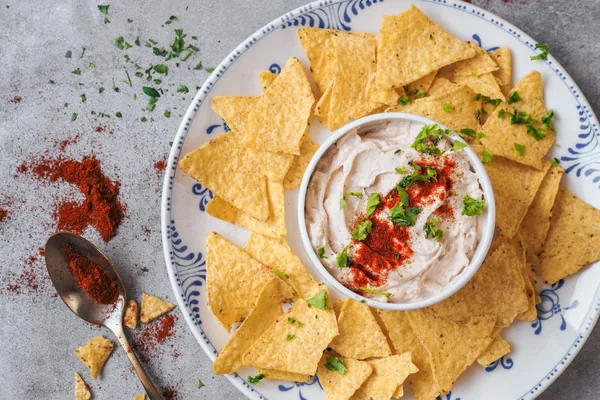 Blue cheese dip with tortilla chips, FOR HEALTH program